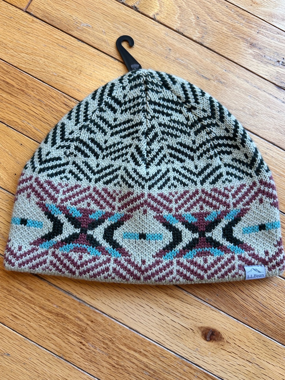 L.L. Bean Boundless Beanie Beige Olive Mauve Patterned Knit Beanie -cozy Nwt’s